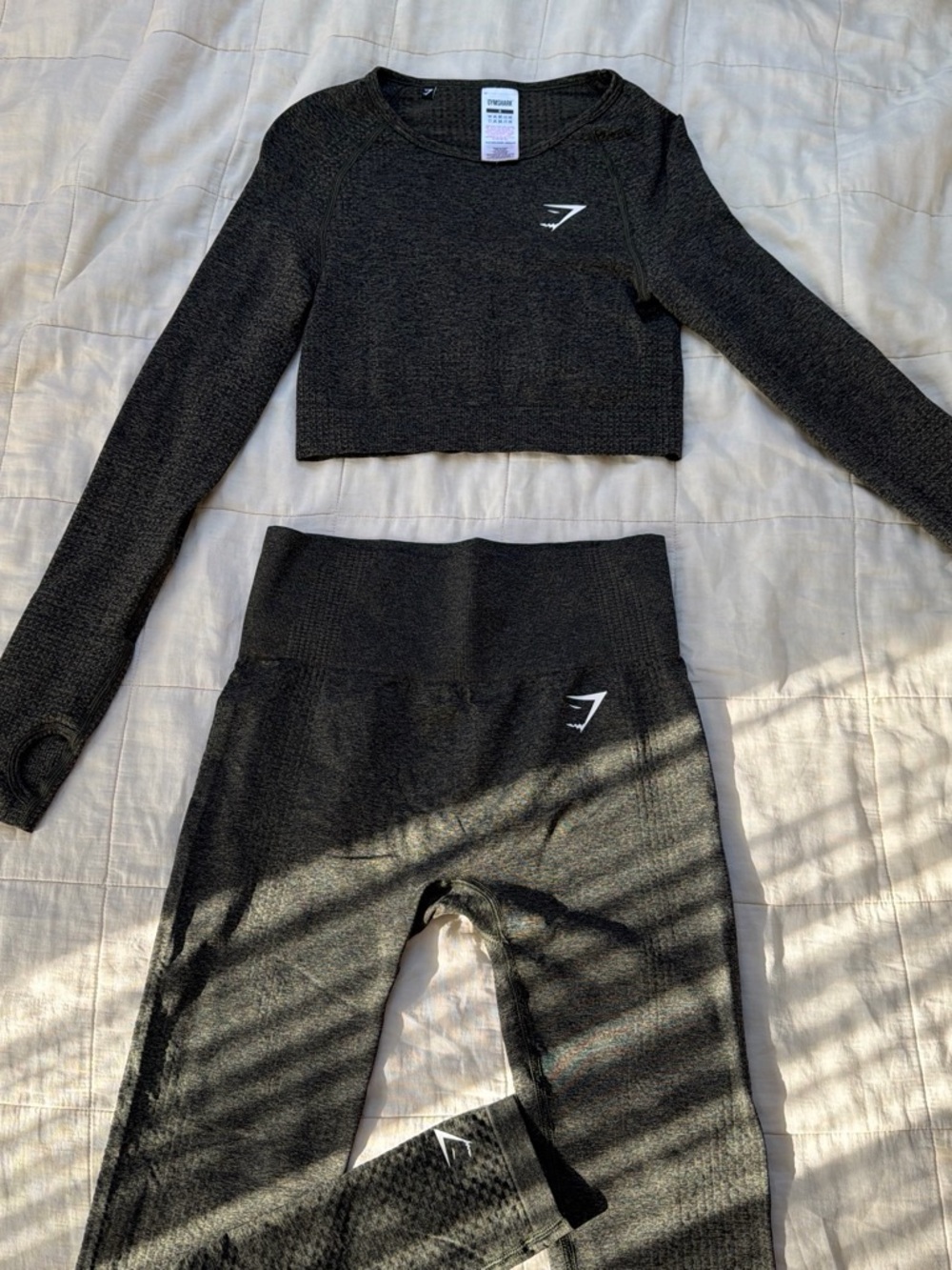 Gymshark Olive Green  Seamless Leggings and Cropped Long Sleeve Top Set